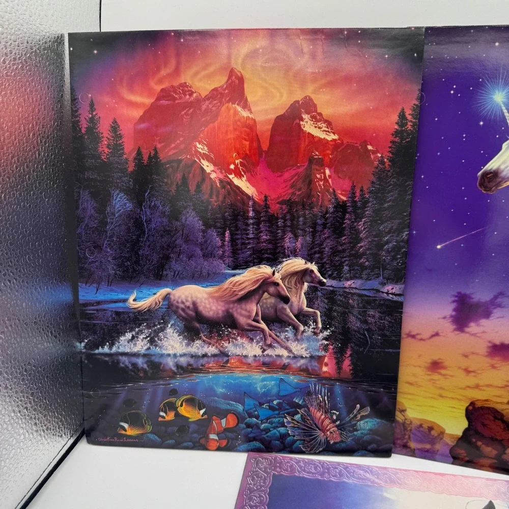 Vintage 90s Christian Riese Lassen Norcom Folders Unicorn Horse Lot of 3